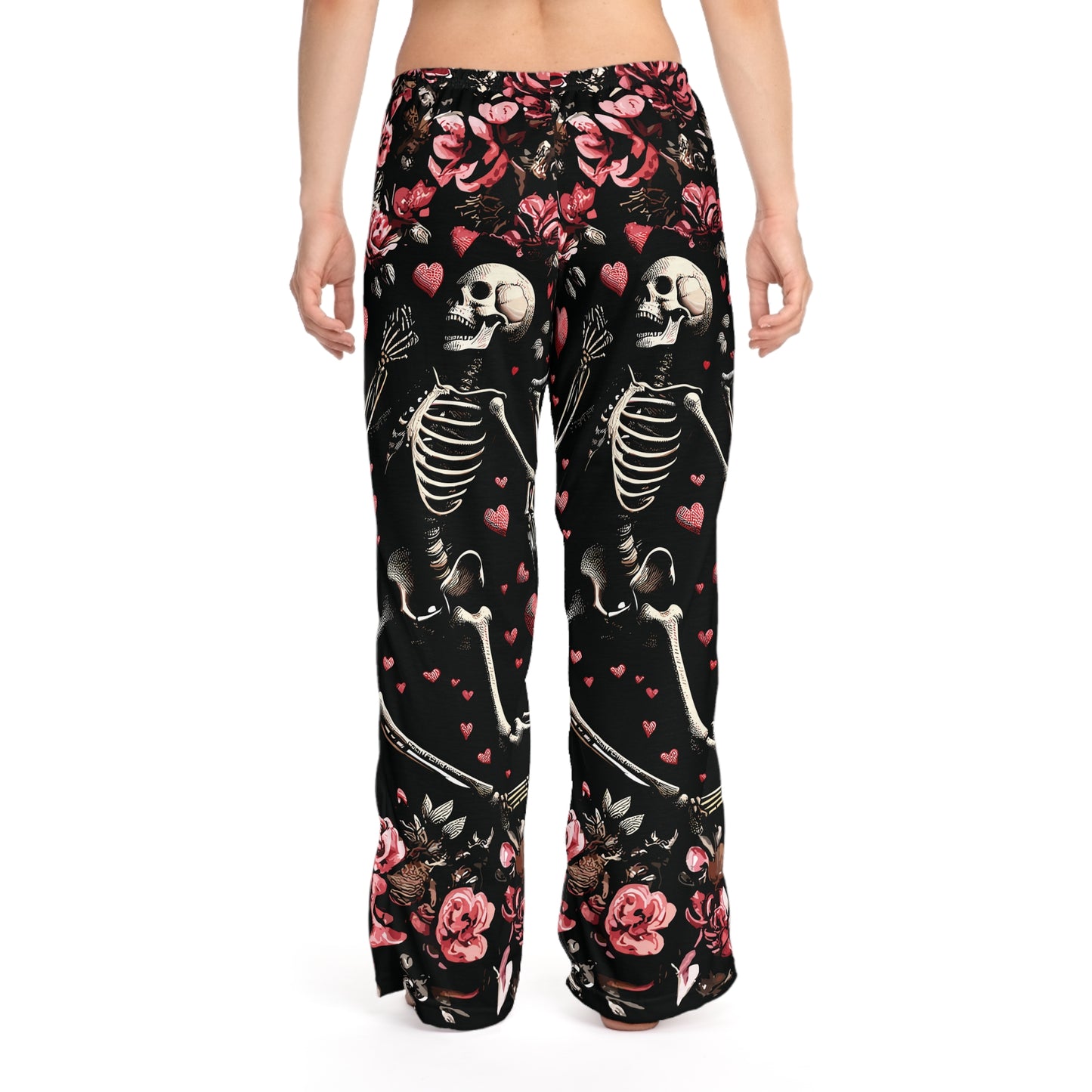 Gothic Skeleton Pajamas, Rose and Heart Print Sleepwear, Running