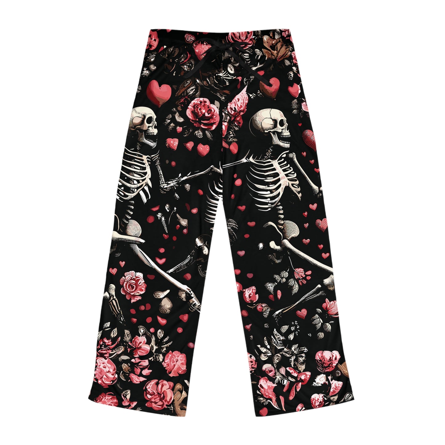 Gothic Skeleton Pajamas, Rose and Heart Print Sleepwear, Running