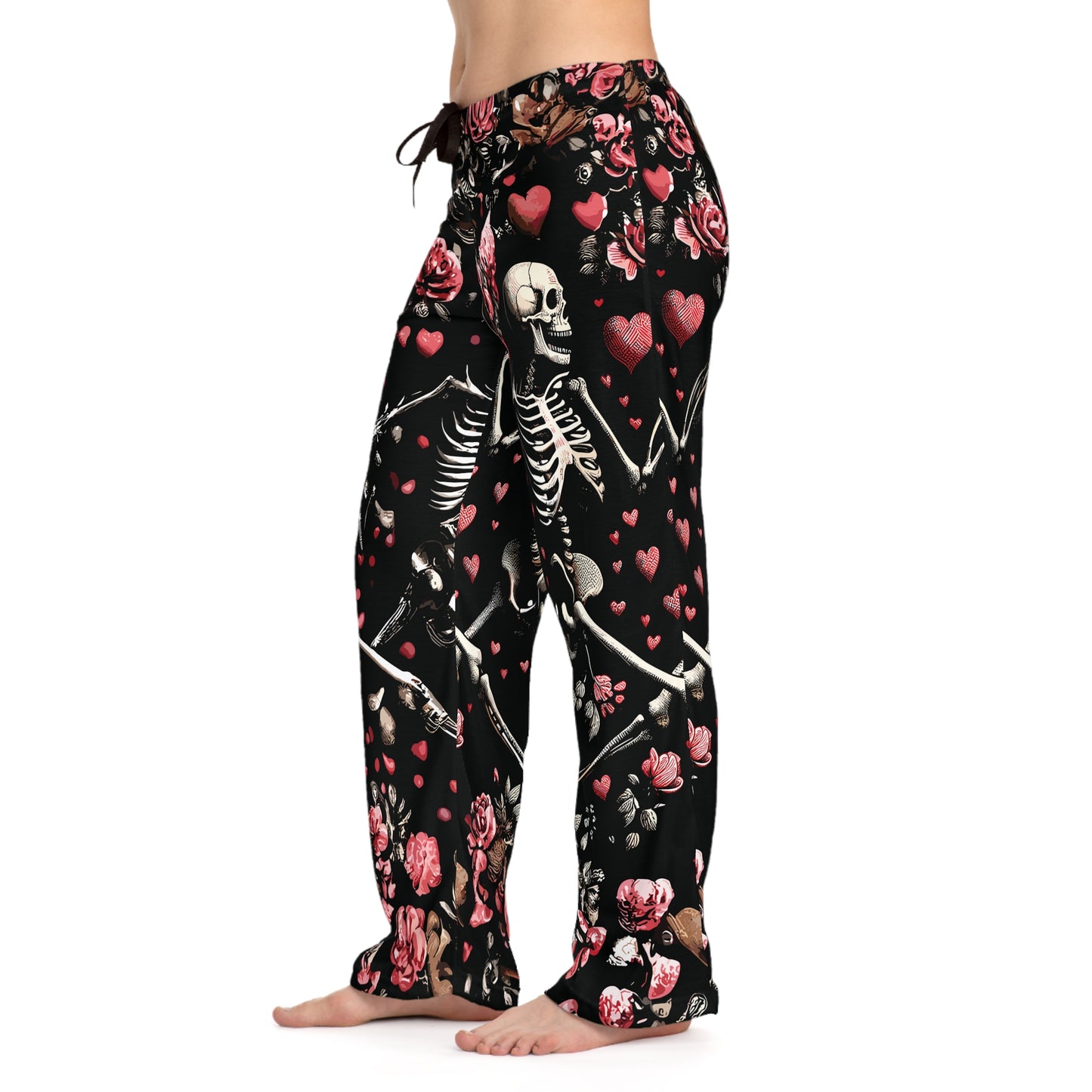 Gothic Skeleton Pajamas, Rose and Heart Print Sleepwear, Running