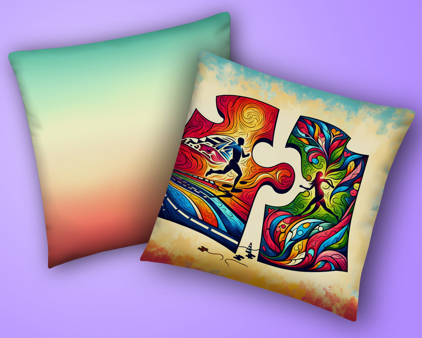 Abstract Running Couple Pillow, Gift for Her