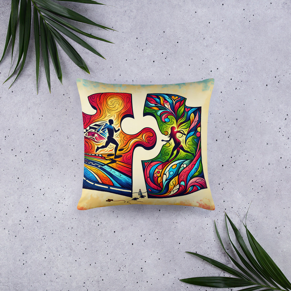 Abstract Running Couple Pillow, Gift for Her