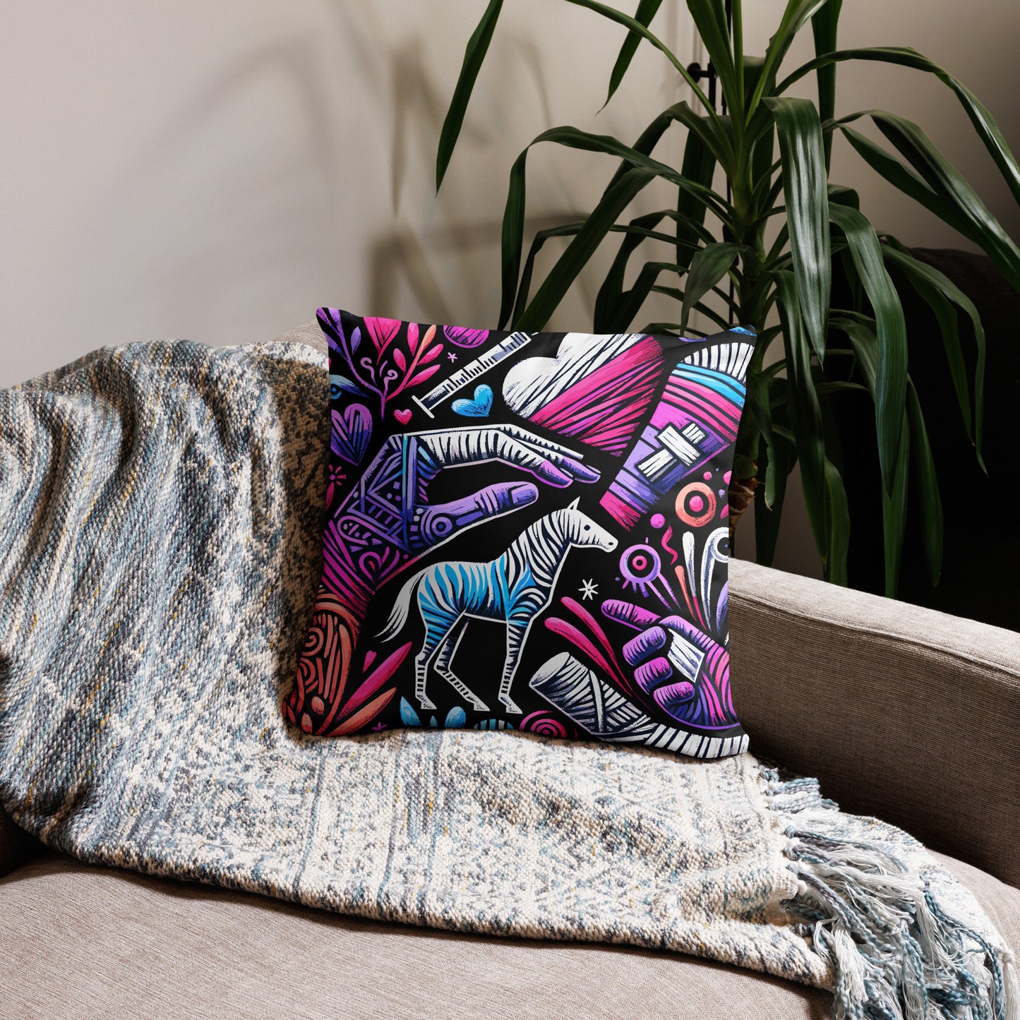 Abstract Zebra Pillow, Whimsical Animal Cushion, Home Decor