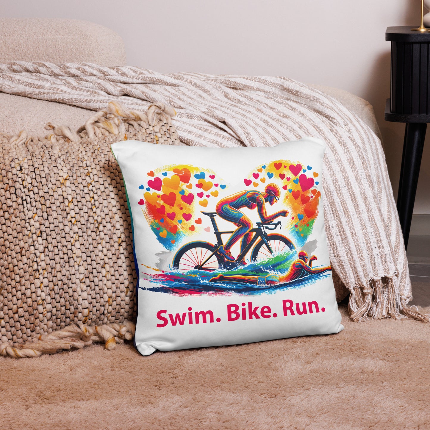Valentine's Day Triathlon Pillow, Swim Bike Run Gift