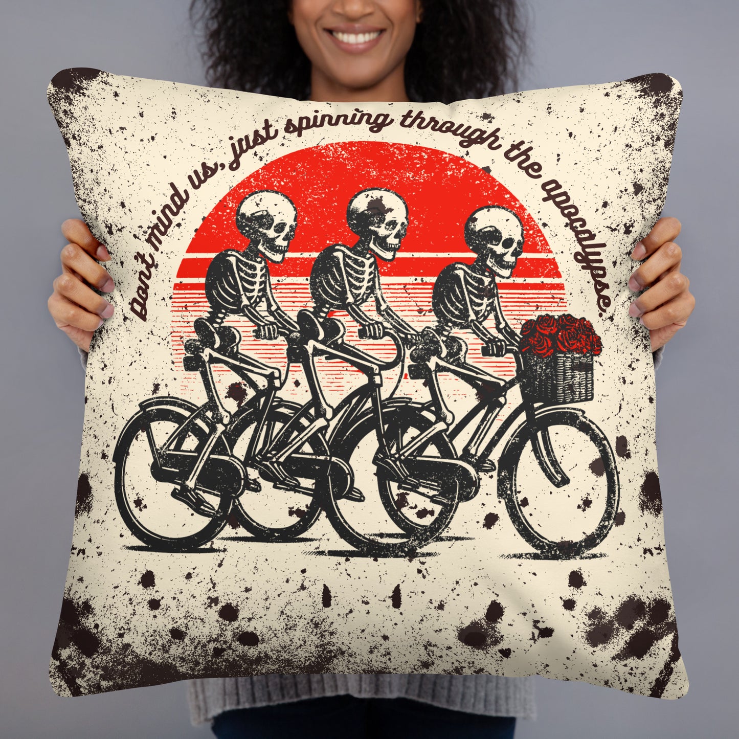 Retro Cycling Skeleton Pillow for Cyclist