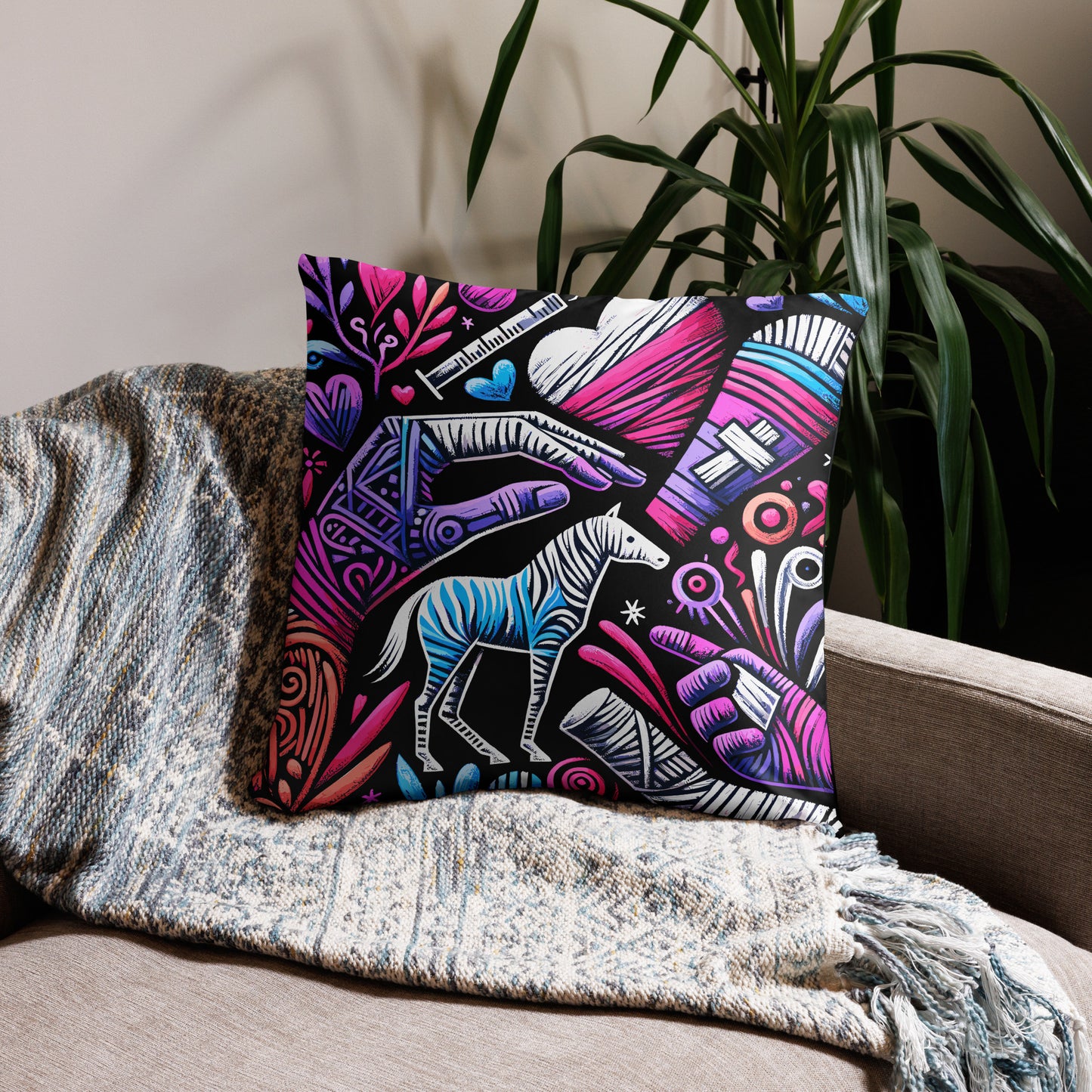 Abstract Zebra Pillow, Whimsical Animal Cushion, Home Decor