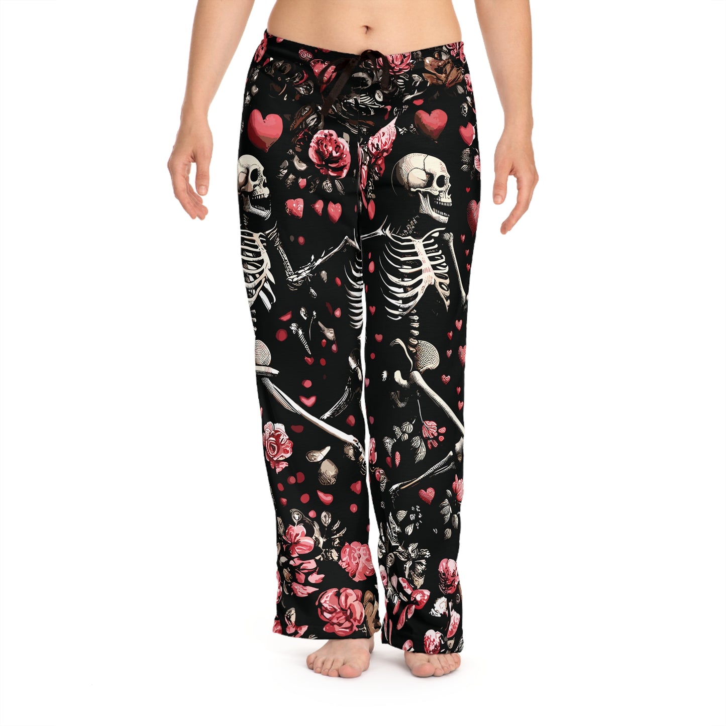 Gothic Skeleton Pajamas, Rose and Heart Print Sleepwear, Running