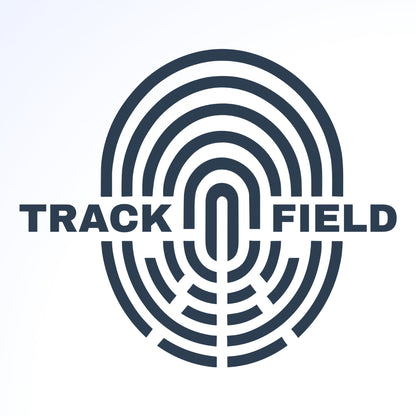 A black and white graphic of a fingerprint with the words "track" and "field" on either side.