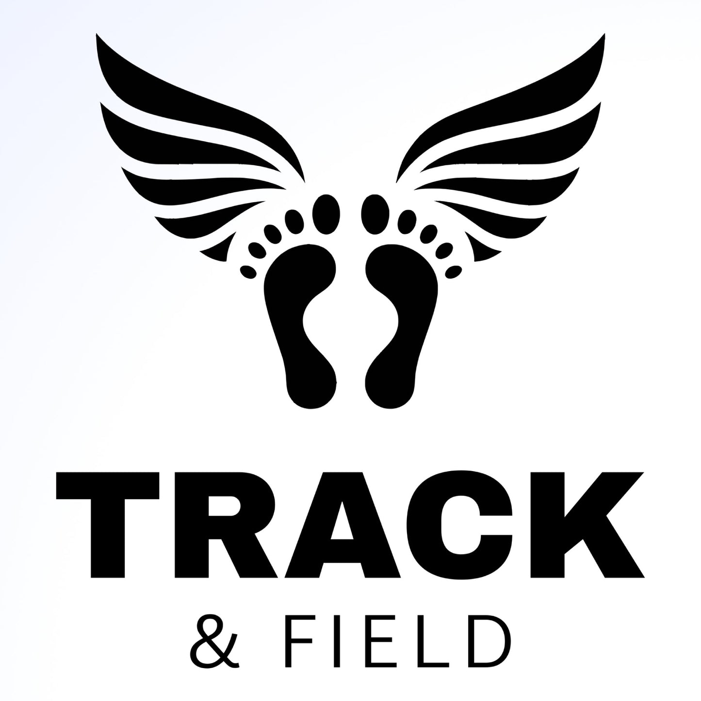 A black track and field logo with wings.