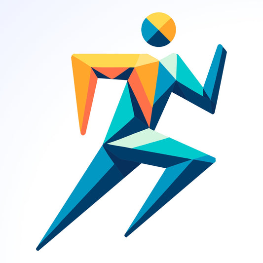 A geometric illustration of a person running.