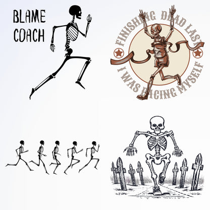 Skeleton running race, funny illustration.