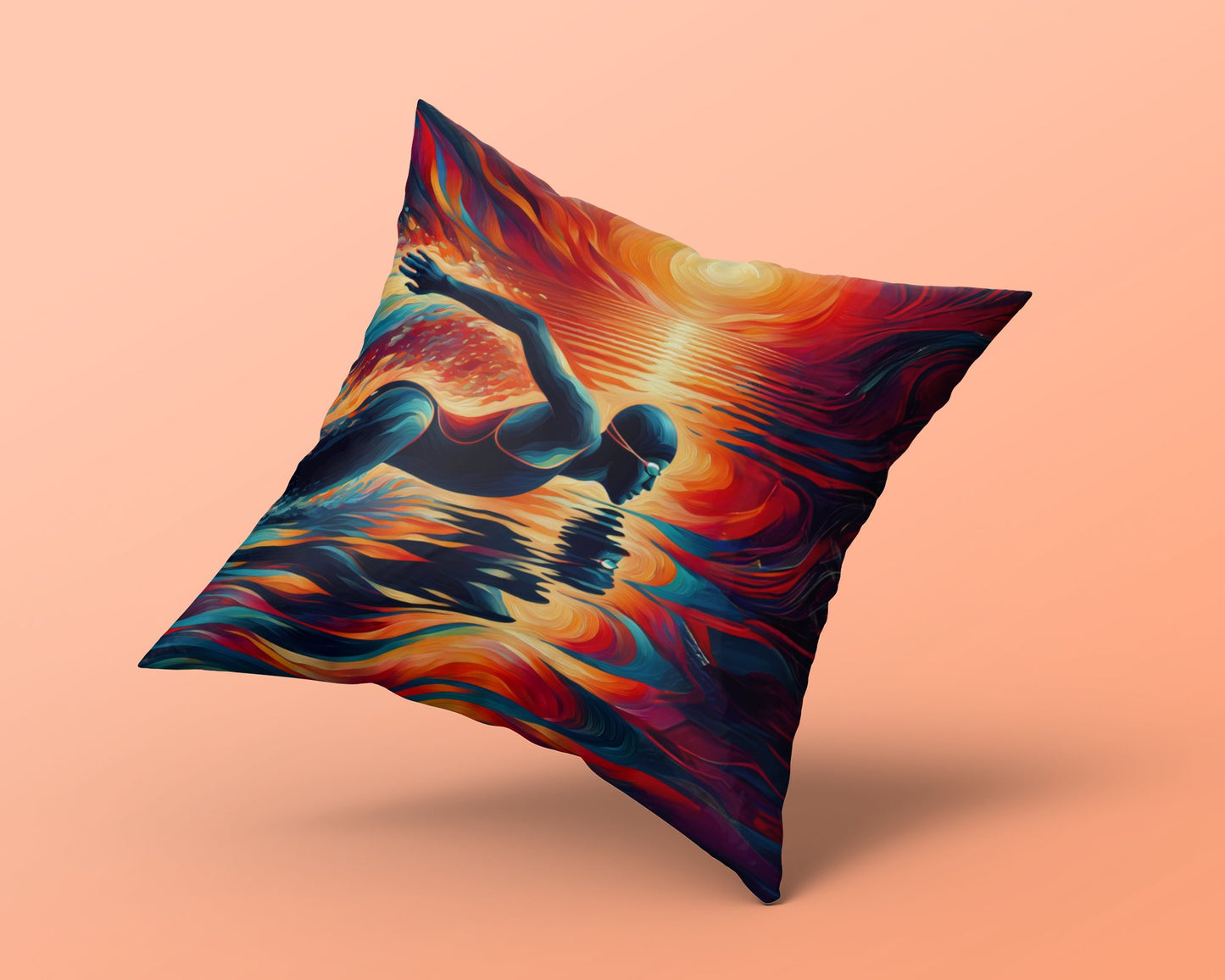 Abstract Swimmer Art Pillow, Swimming Gift, Decor