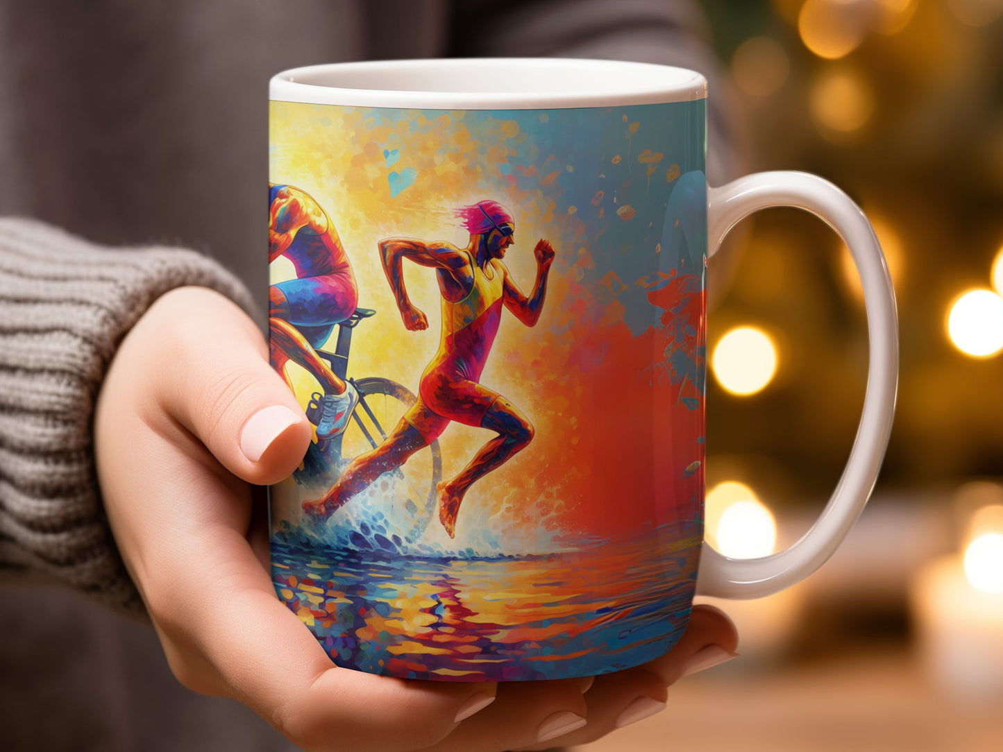 Triathlon Mug colorful swim bike run, 11 & 15 oz