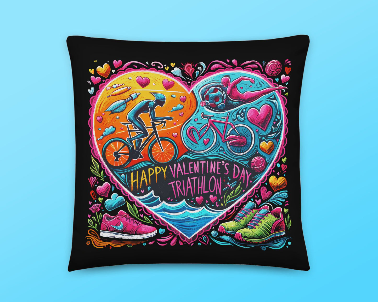 Triathlon Theme Valentine's Day Pillow, Heart-Shaped