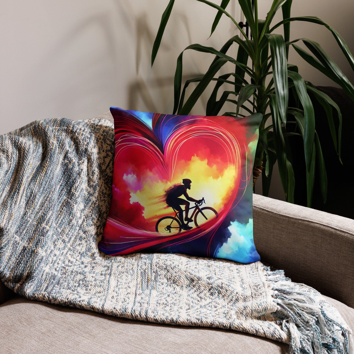 Cyclist Heartbeat Colorful Pillow