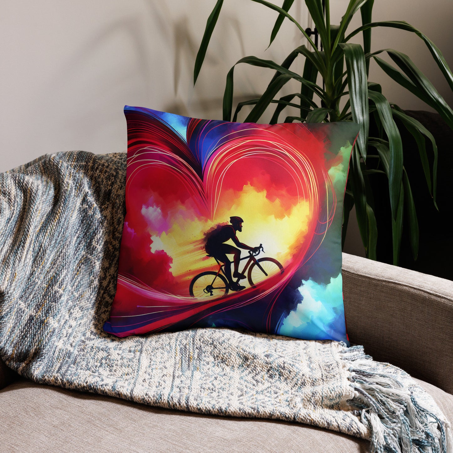 Cyclist Heartbeat Colorful Pillow