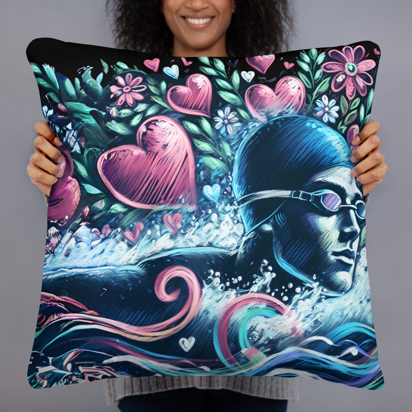 Swimmer Love Cushion, Valentine's Day Gift