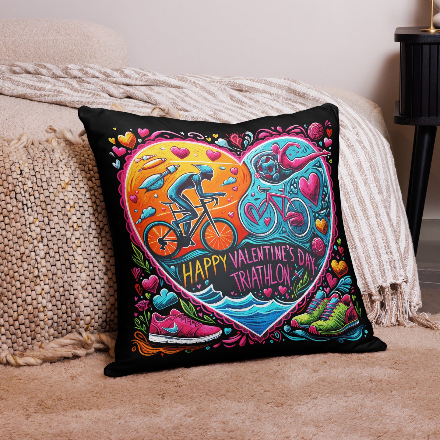 Triathlon Theme Valentine's Day Pillow, Heart-Shaped