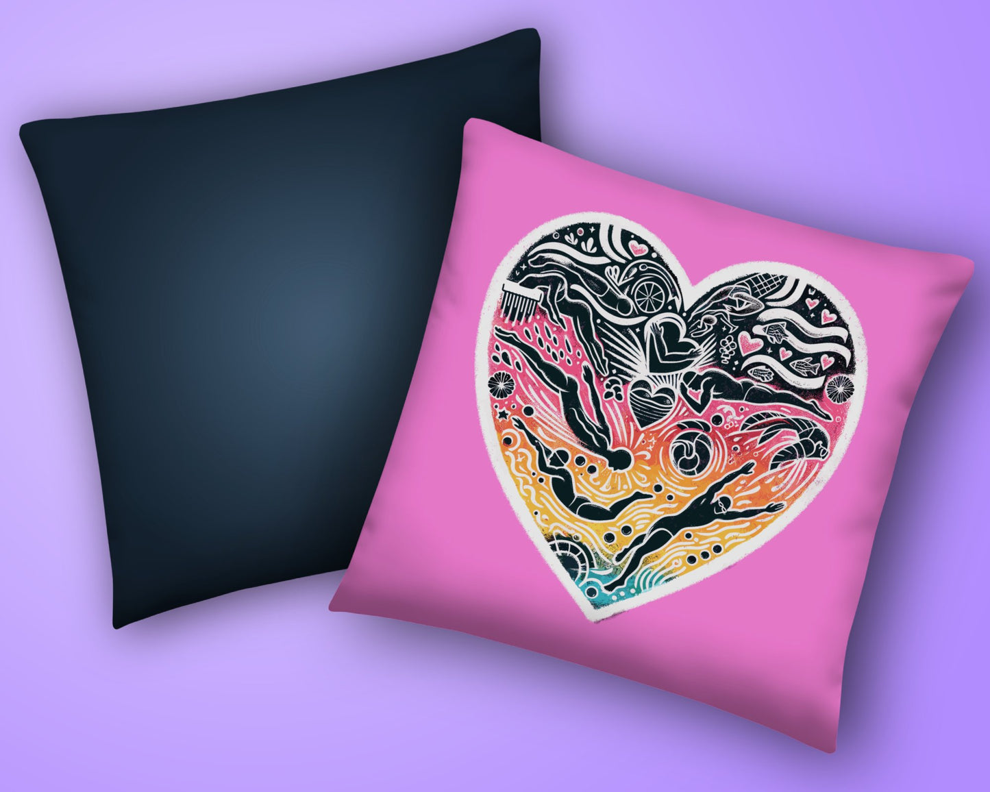 Abstract Heart Design Cushion, Love Swimming Art Pillow