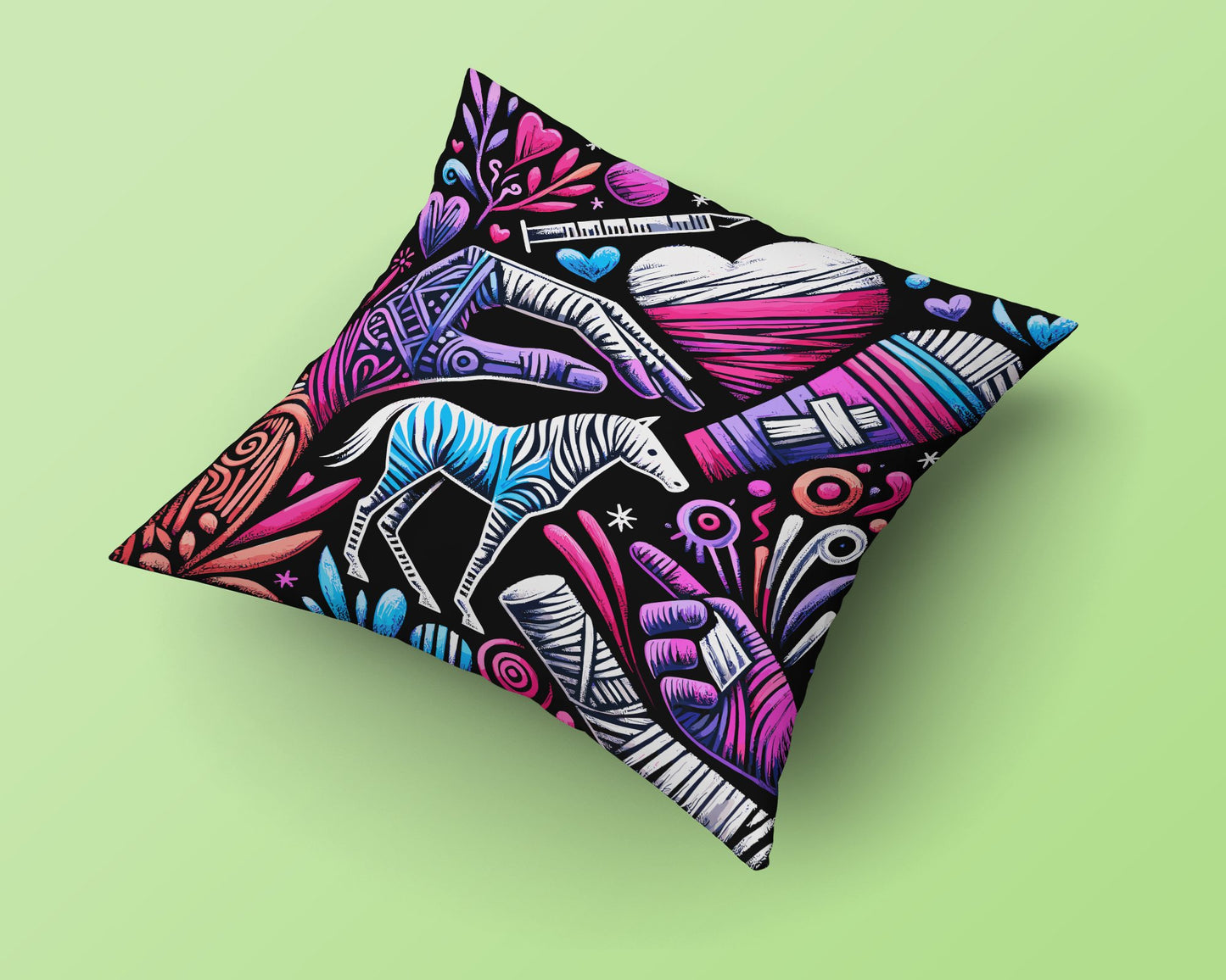 Abstract Zebra Pillow, Whimsical Animal Cushion, Home Decor