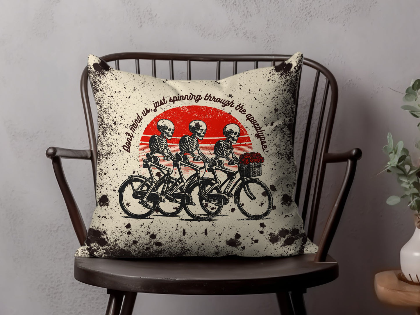 Retro Cycling Skeleton Pillow for Cyclist